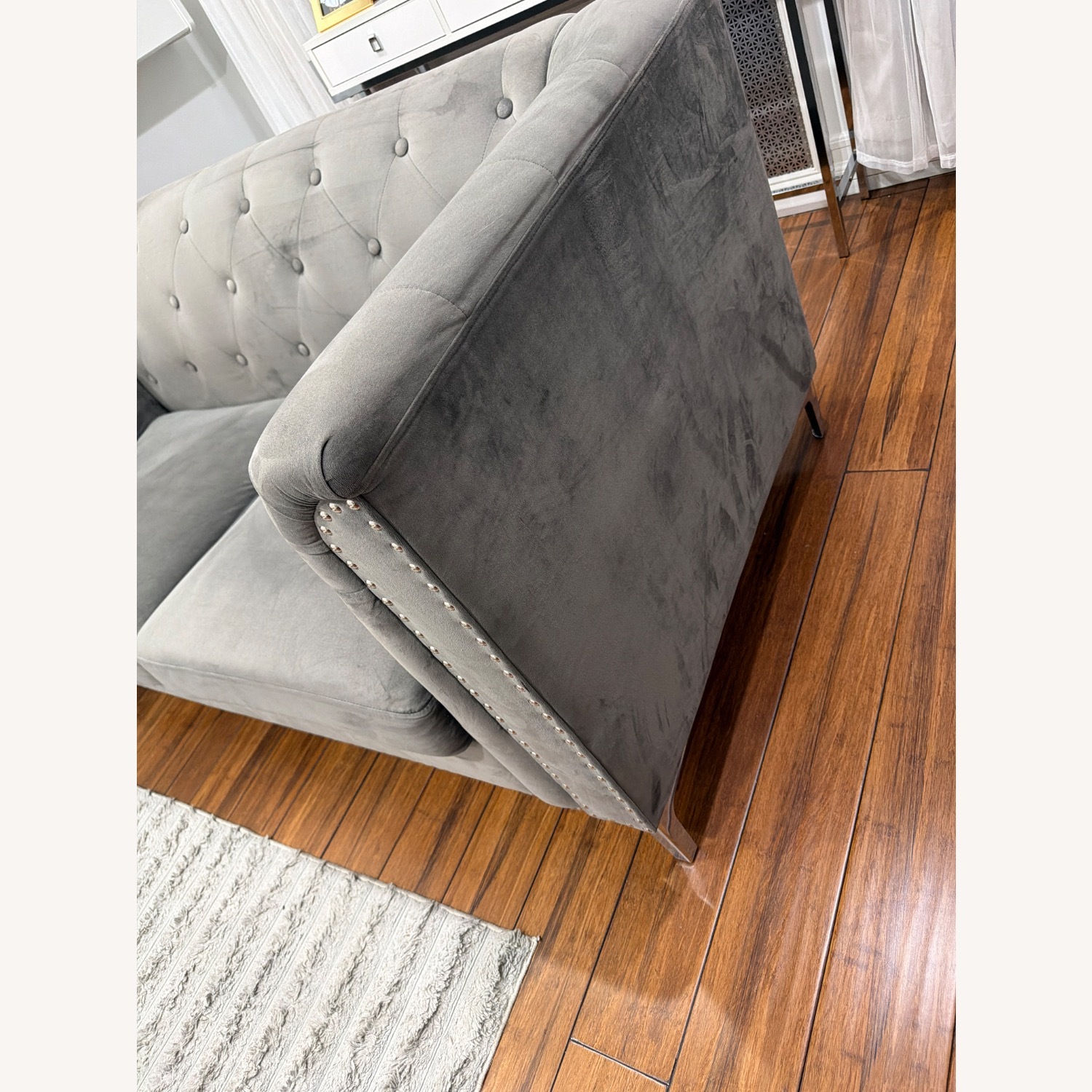 Dark Gray Studded Velvet 2 Seater Sofa - image-2