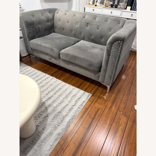 Used Dark Gray Studded Velvet 2 Seater Sofa for sale on AptDeco