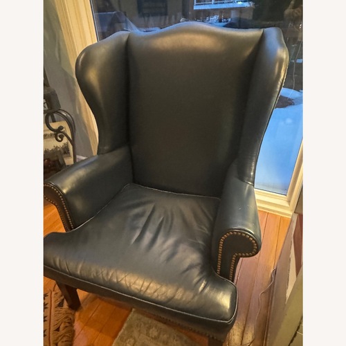 Used Williamsburg Home Blue Leather Armchair for sale on AptDeco