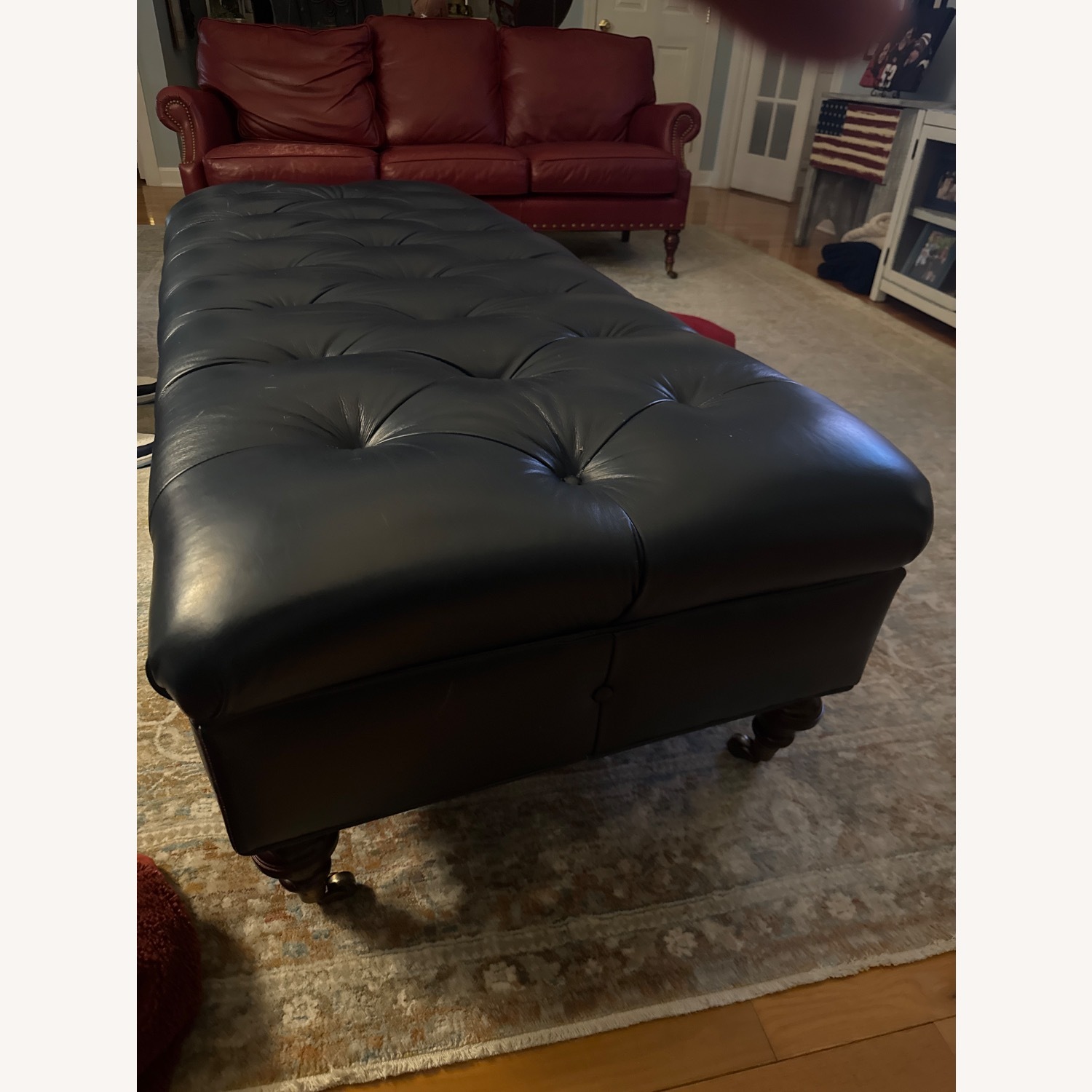 Williamsburg Home Blue Leather Coffee Table - image-2