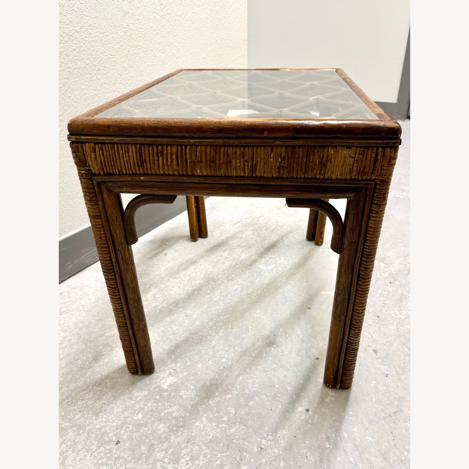 Vintage Bamboo Rattan Brown Table - image-2