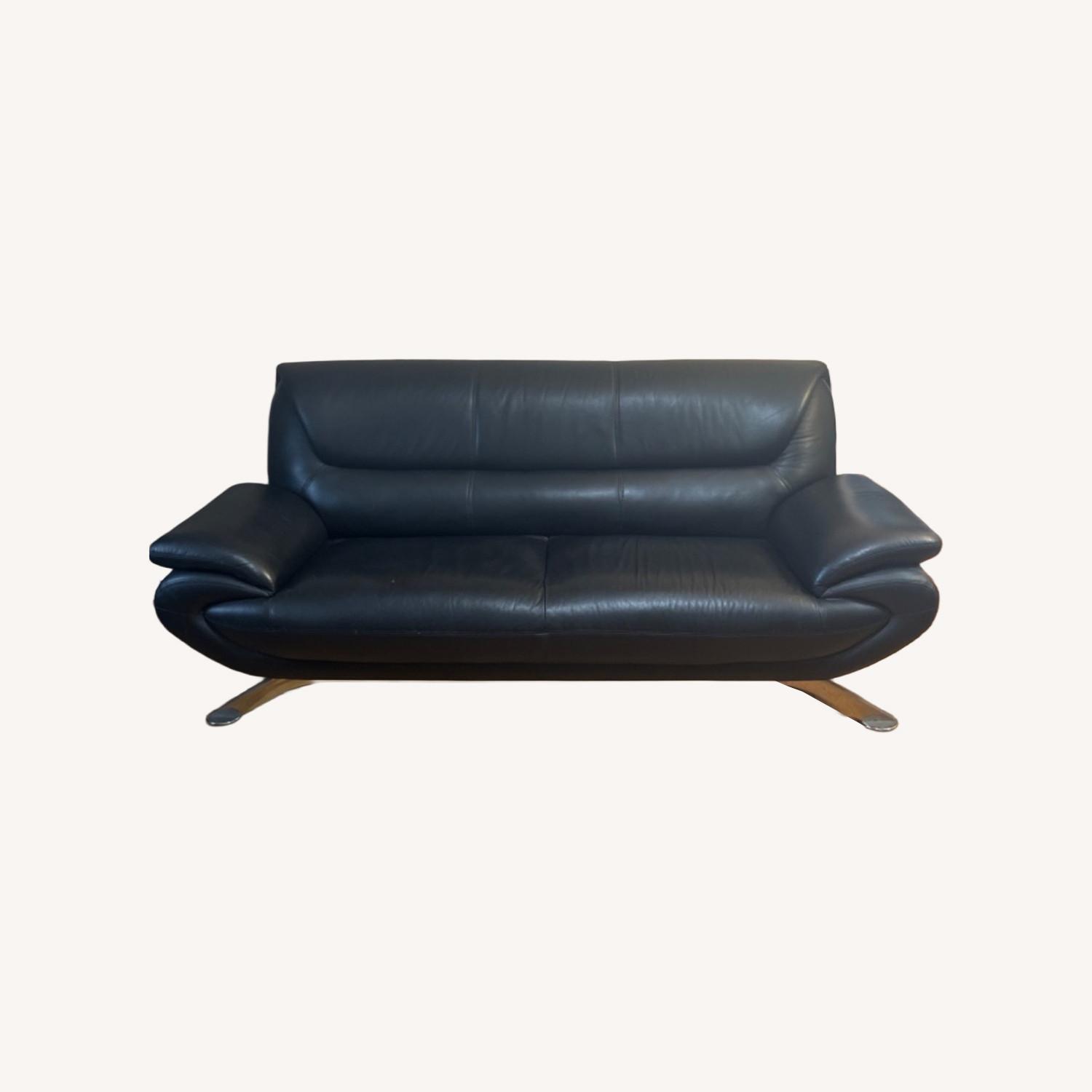 Raymour & Flanigan Black Leather 3+ Seater Sofa - image-0