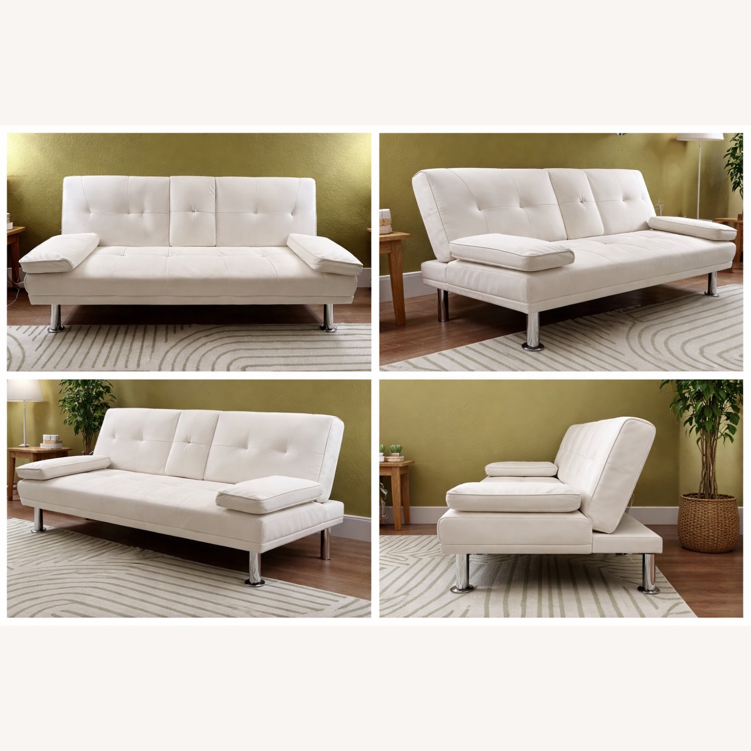 Luxury White Convertible Sofa Bed - image-1