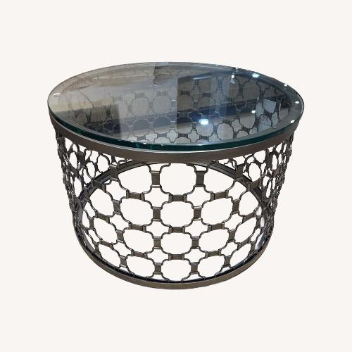 Used Arhaus Naomi Round Glass Top Coffee Table for sale on AptDeco