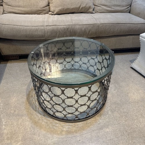 Used Arhaus Naomi Round Glass Top Coffee Table for sale on AptDeco