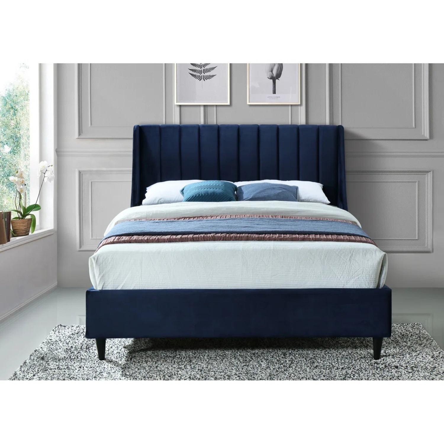 Wayfair Blue Velvet King Bed - image-5