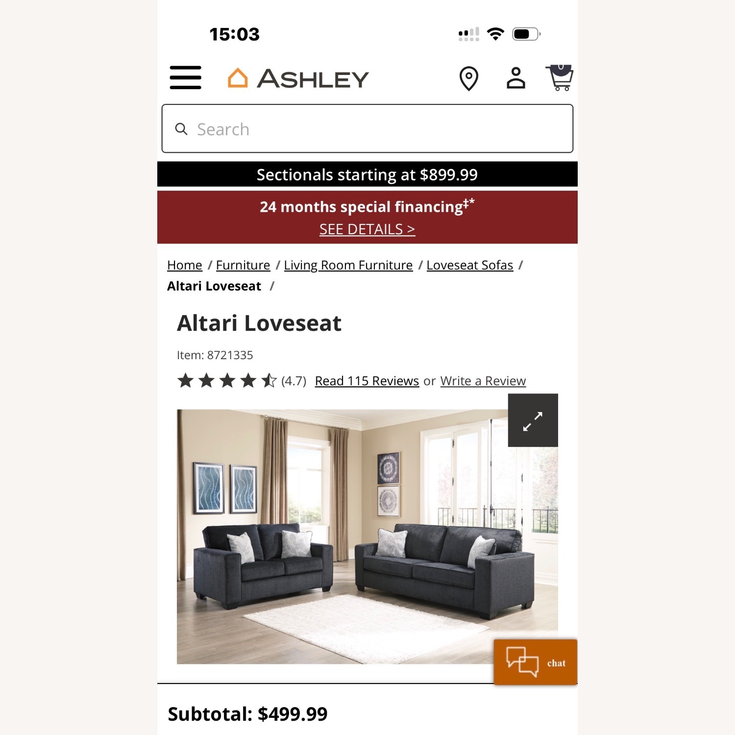 Ashley Altari Blue Loveseat - image-15