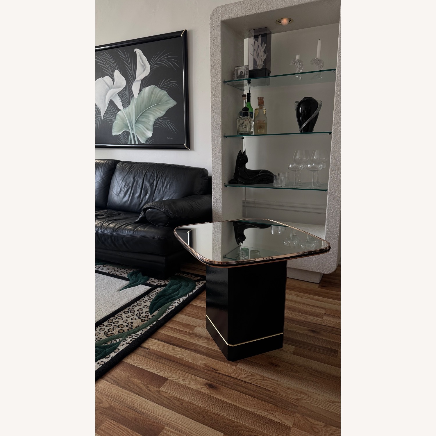 80s Black & Gold Mirrored Side Table - image-2