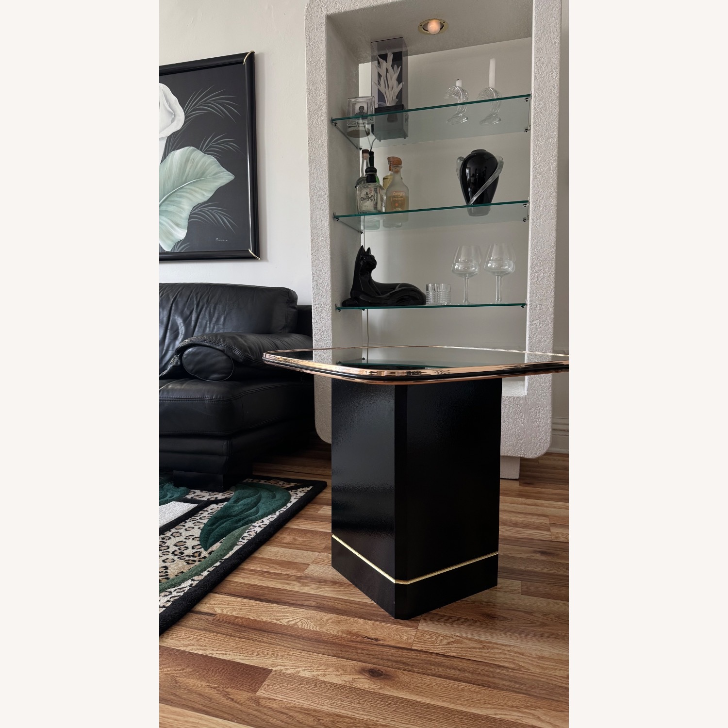80s Black & Gold Mirrored Side Table - image-1