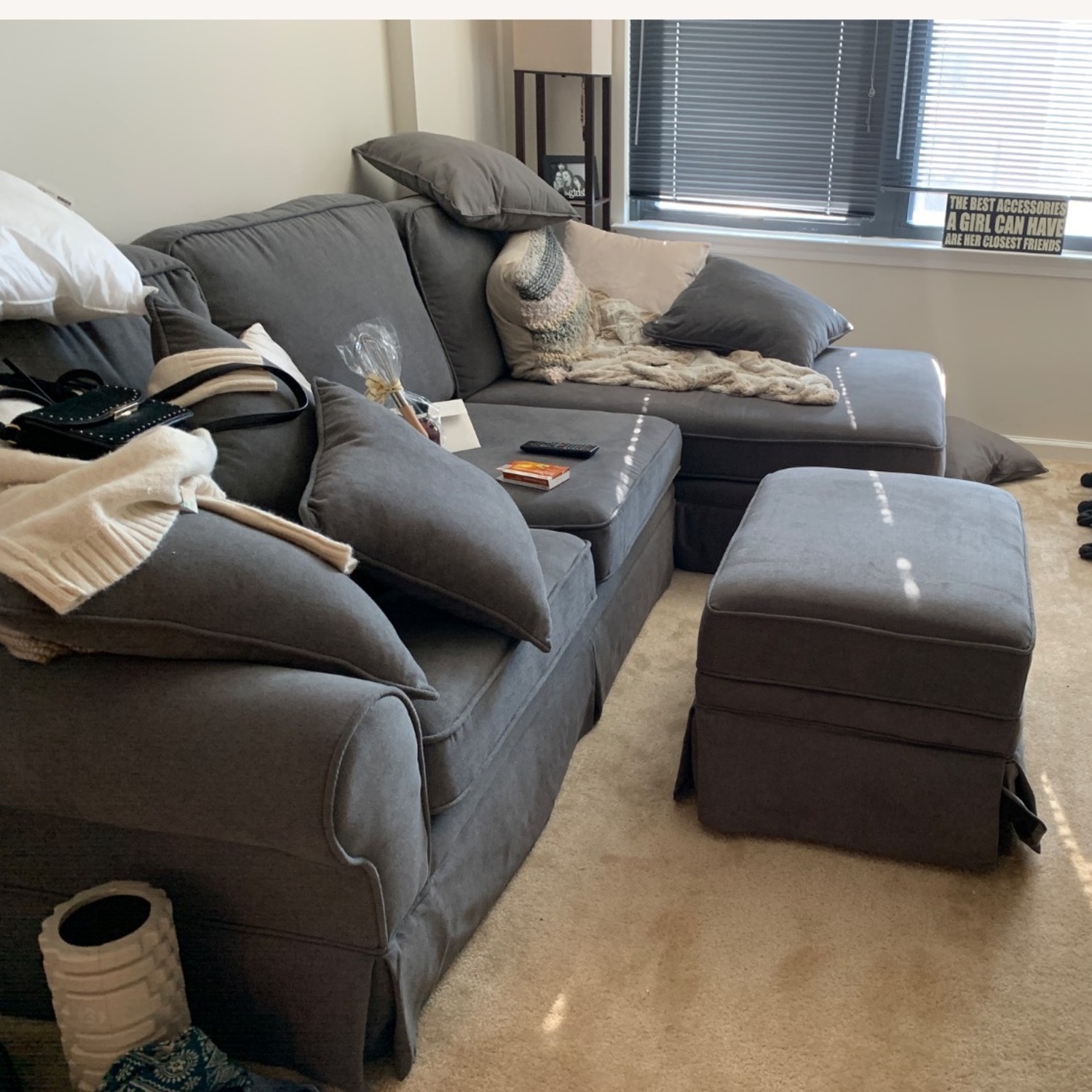 Dark Grey Couch + Ottoman - image-3