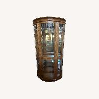 Lighted Oak Curio Cabinet W Glass Shelves