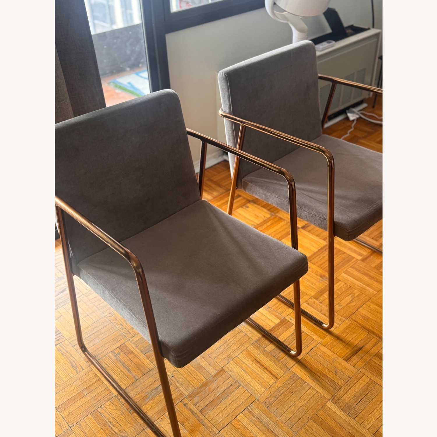 CB2 Rouka Light Gray Brass Dining Chairs - image-1