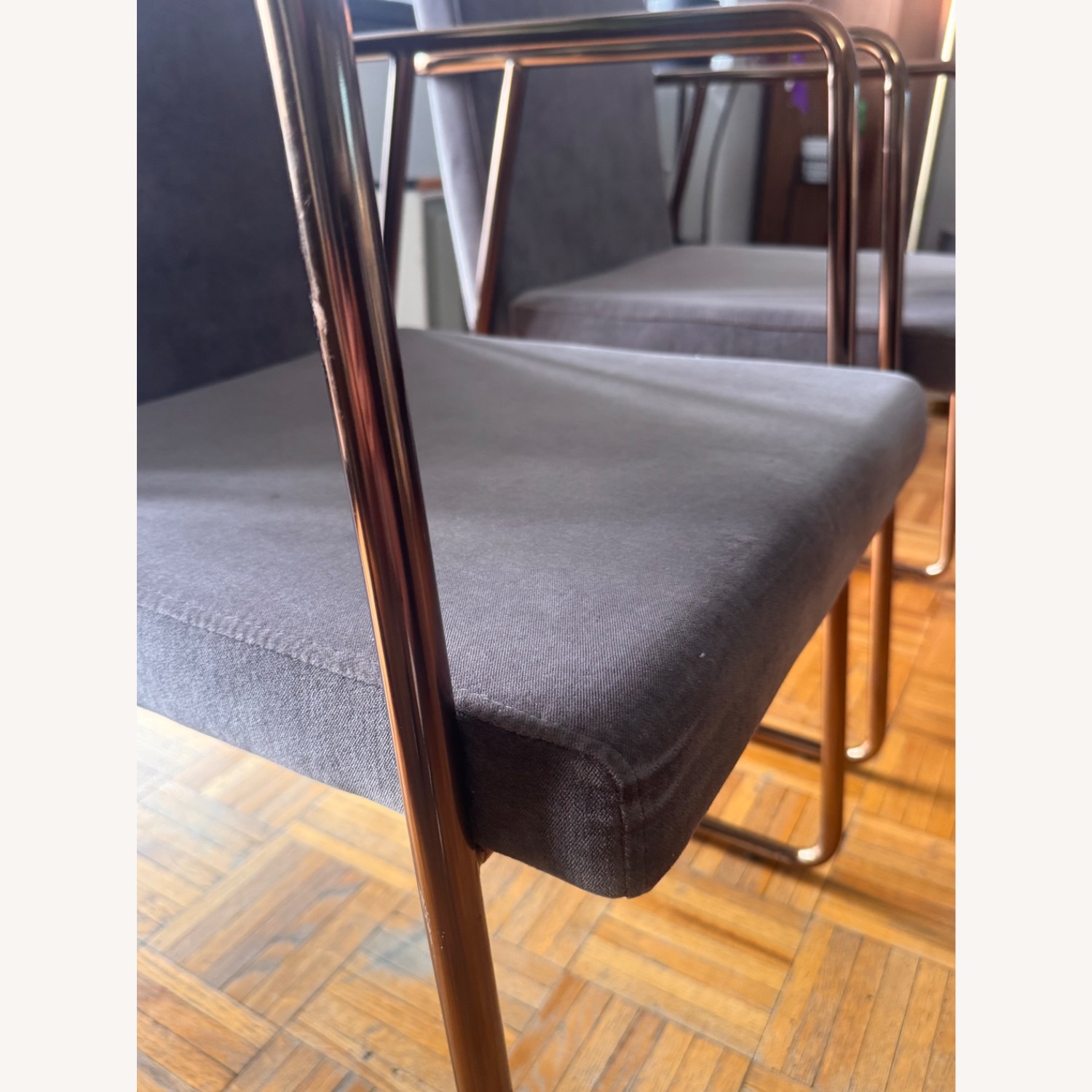 CB2 Rouka Light Gray Brass Dining Chairs - image-4
