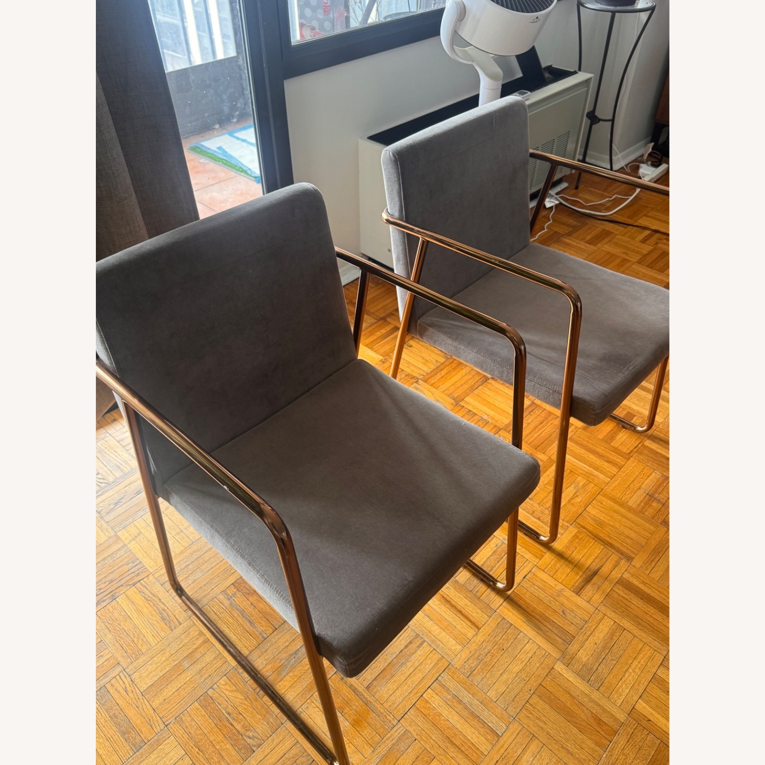 CB2 Rouka Light Gray Brass Dining Chairs - image-2
