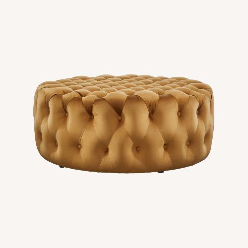 Used Large Round Peformance Cognac Velvet Ottoman for sale on AptDeco