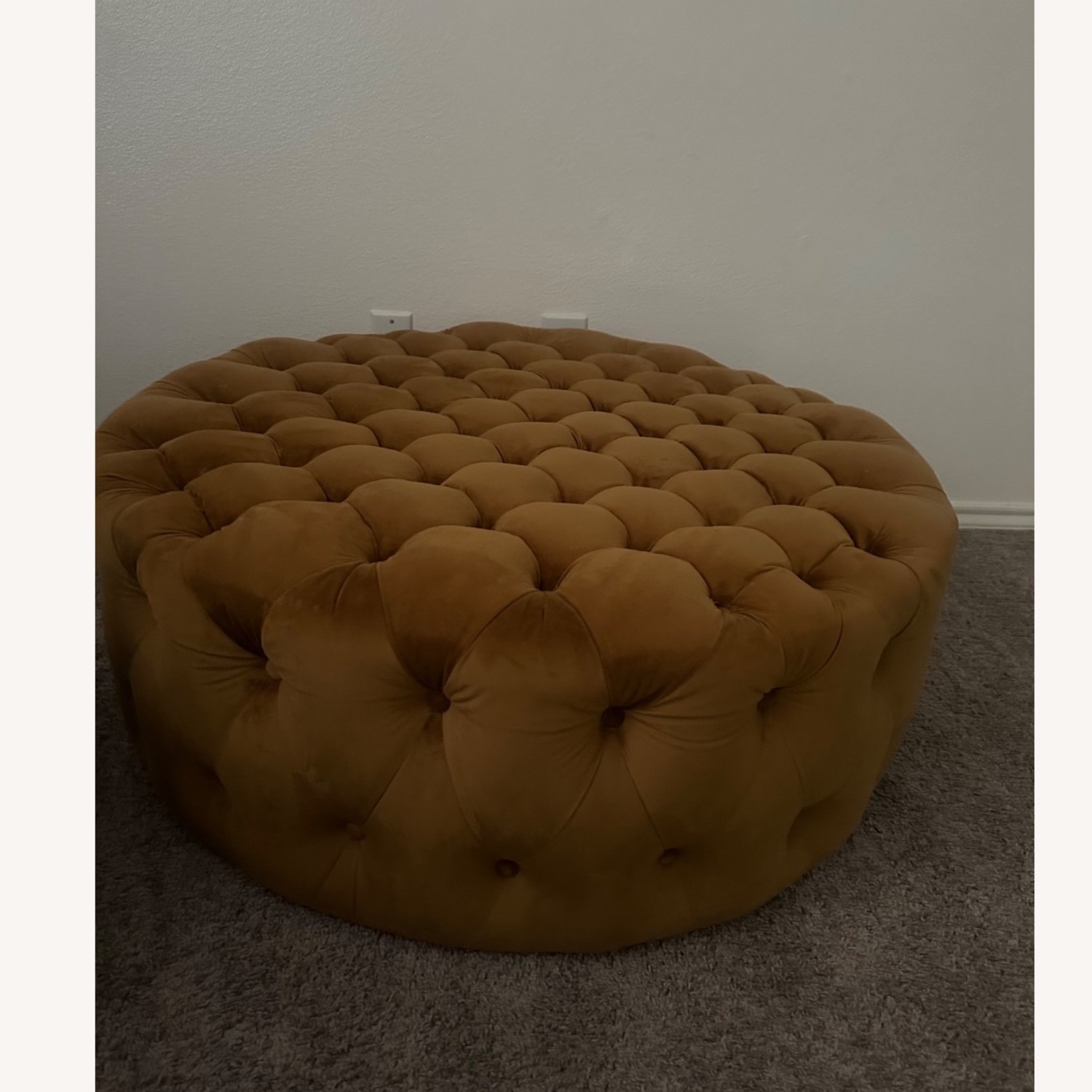 Large Round Peformance Cognac Velvet Ottoman - image-4