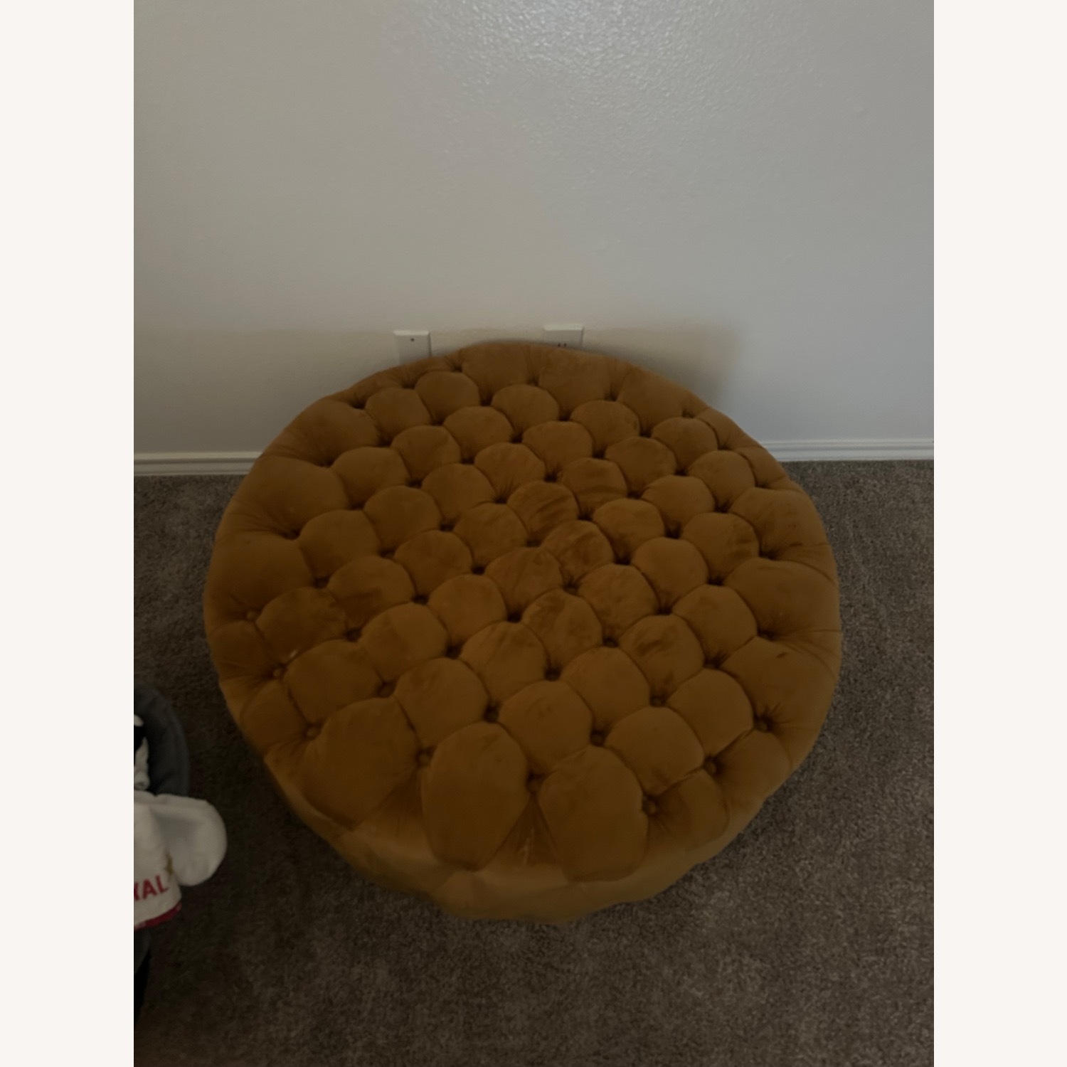 Large Round Peformance Cognac Velvet Ottoman - image-6