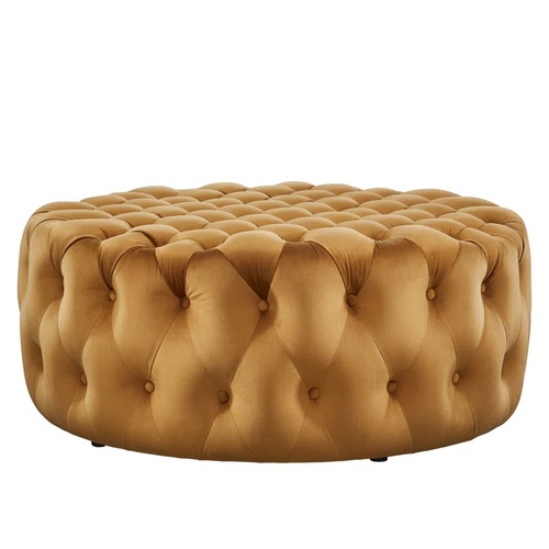 Used Large Round Peformance Cognac Velvet Ottoman for sale on AptDeco