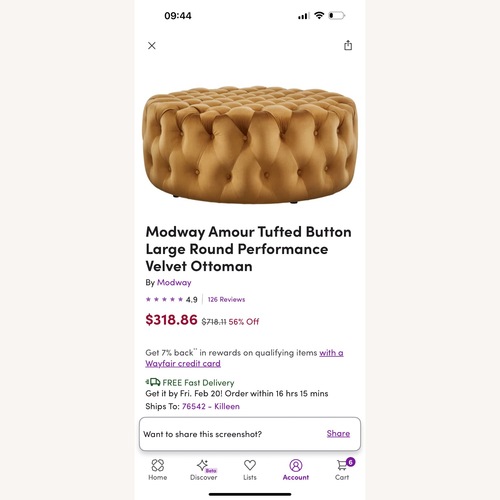 Used Large Round Peformance Cognac Velvet Ottoman for sale on AptDeco