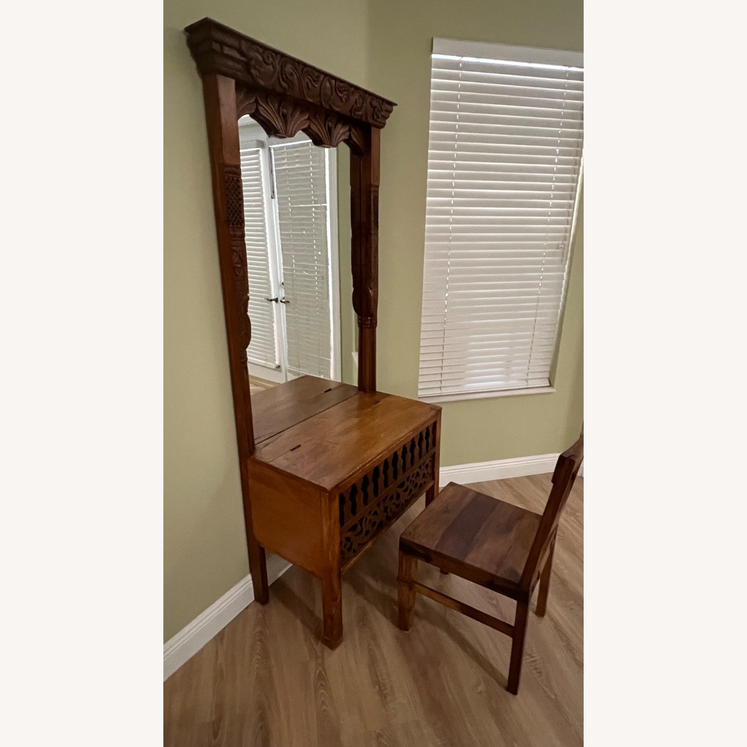 Solid Wood Dressing Table with Mirror & Chair - image-2