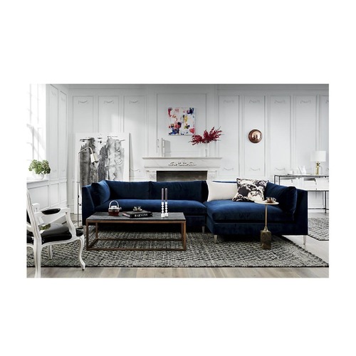 Used CB2 Decker Blue Velvet 2 Piece Sectional for sale on AptDeco