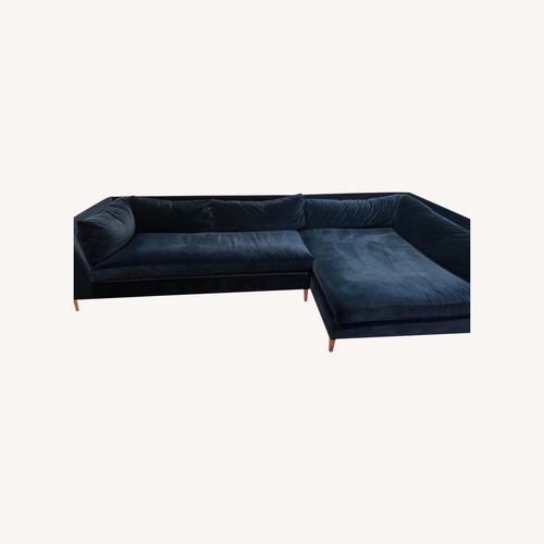 Used CB2 Decker Blue Velvet 2 Piece Sectional for sale on AptDeco