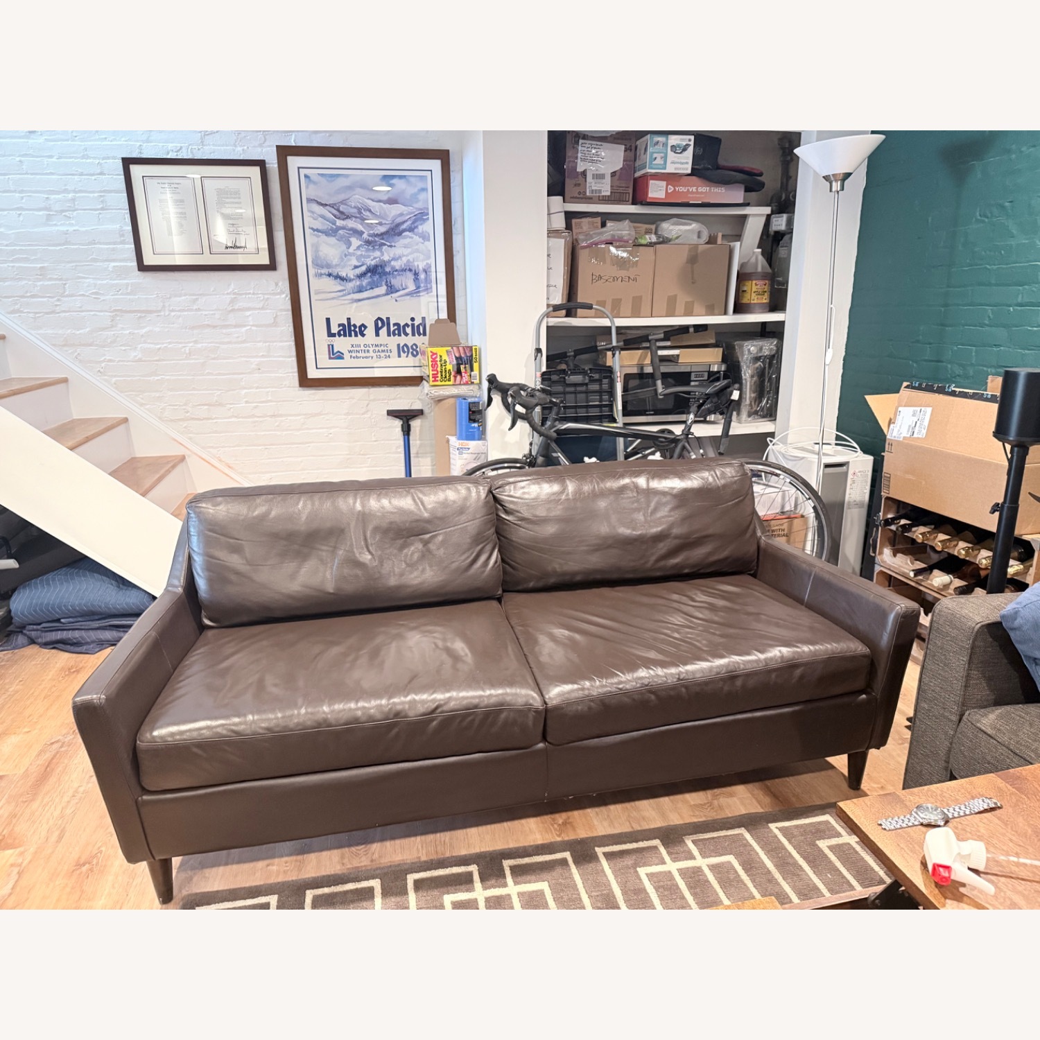 West Elm Everett Dark Brown Leather 2 Seater Sofa 86" - image-1