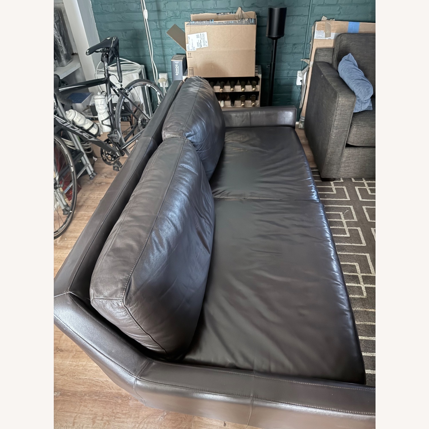 West Elm Everett Dark Brown Leather 2 Seater Sofa 86" - image-3