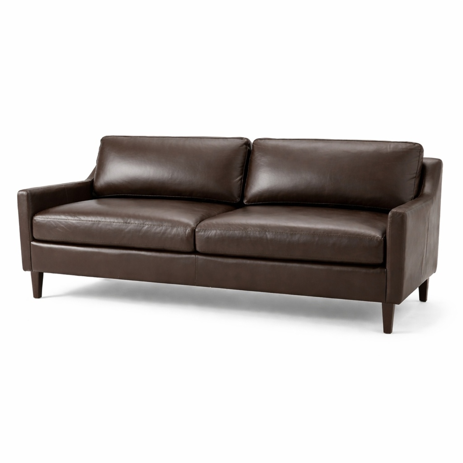 West Elm Everett Dark Brown Leather 2 Seater Sofa 86" - image-0