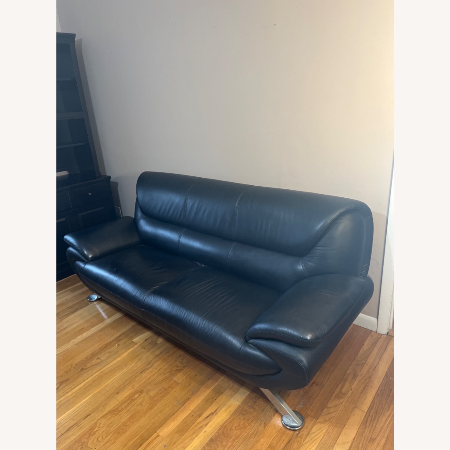 Raymour & Flanigan Black Leather Sofa - image-2