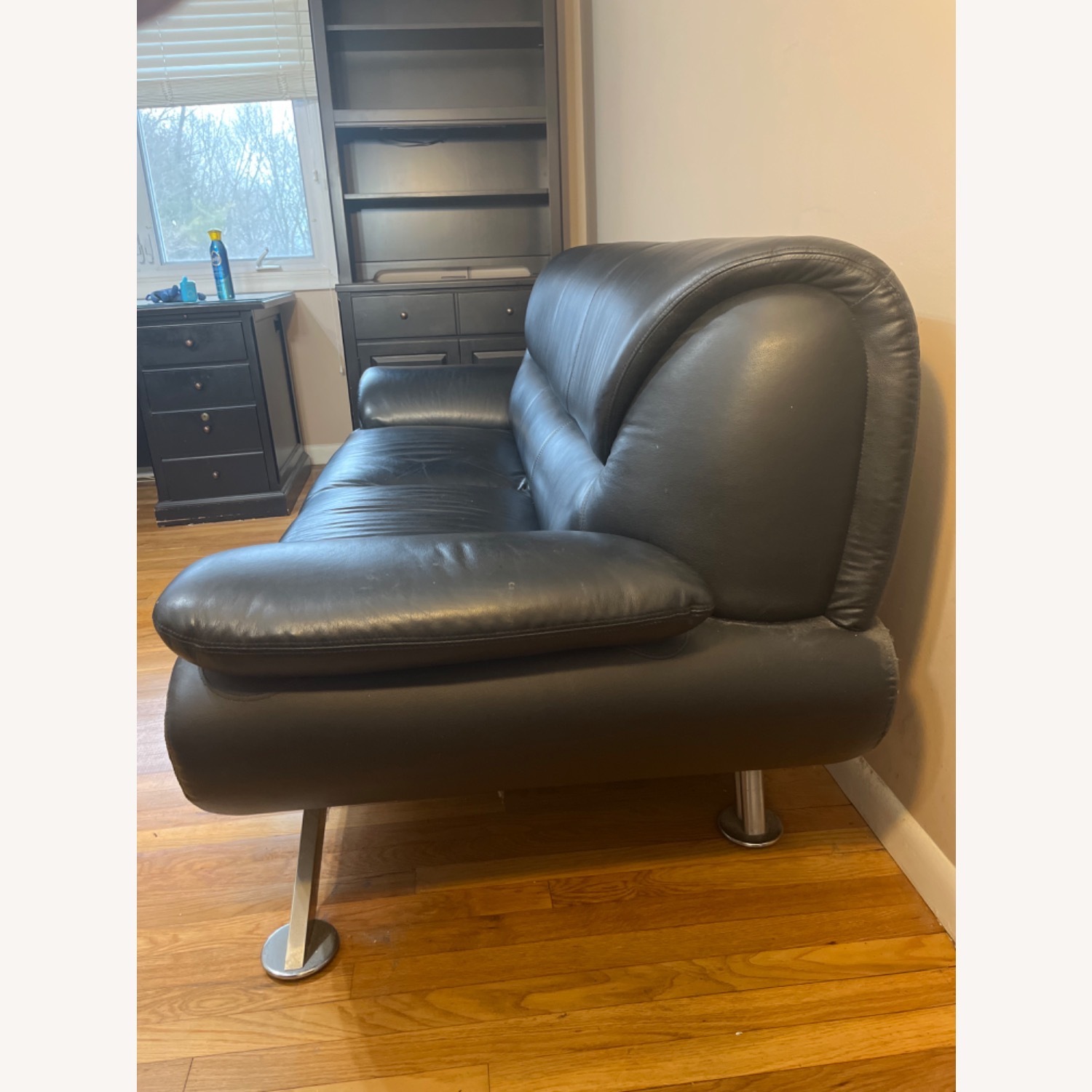 Raymour & Flanigan Black Leather Sofa - image-3