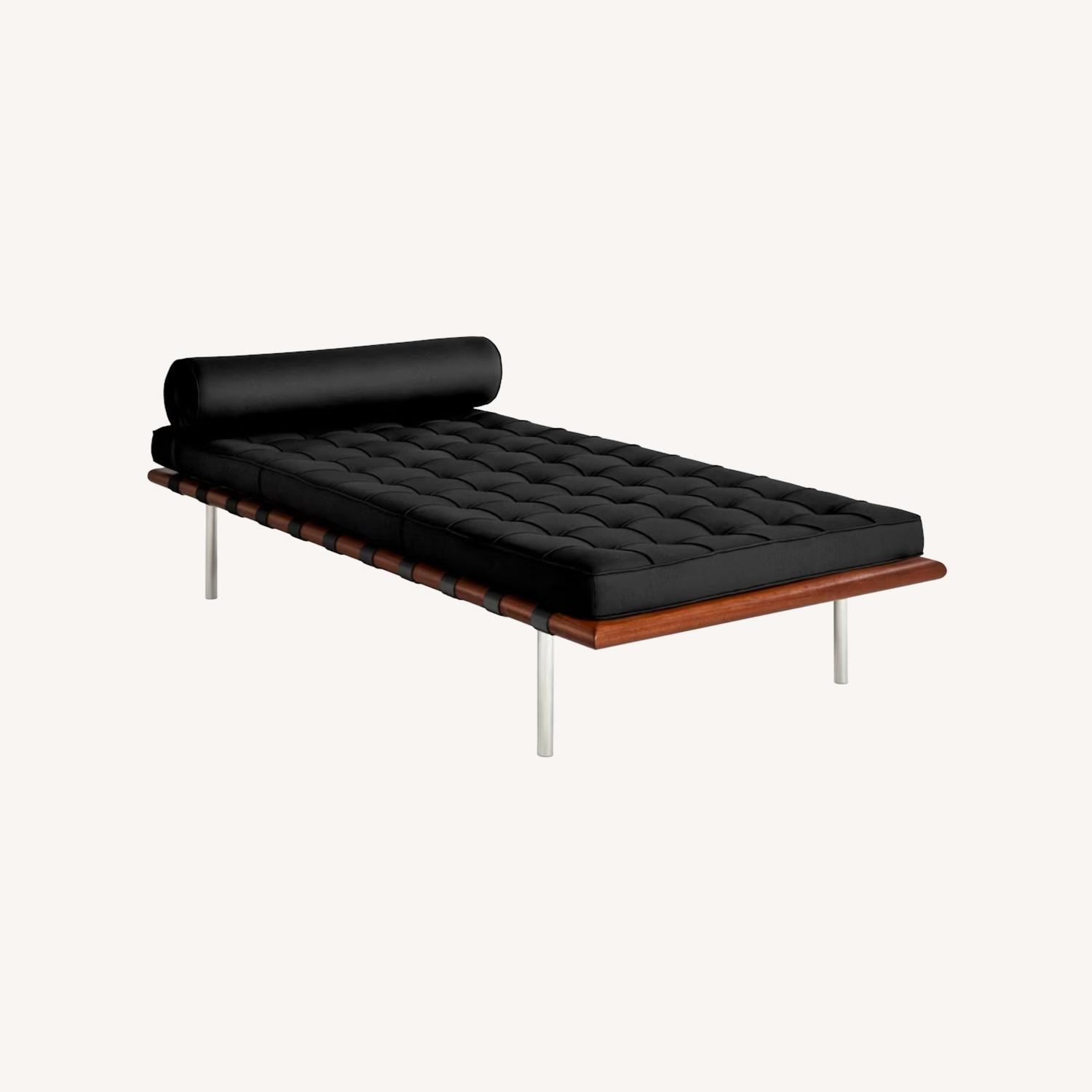Knoll Barcelona Couch Black Leather Chaise Lounge - image-2