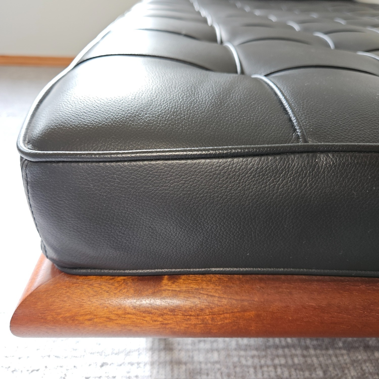 Knoll Barcelona Couch Black Leather Chaise Lounge - image-34