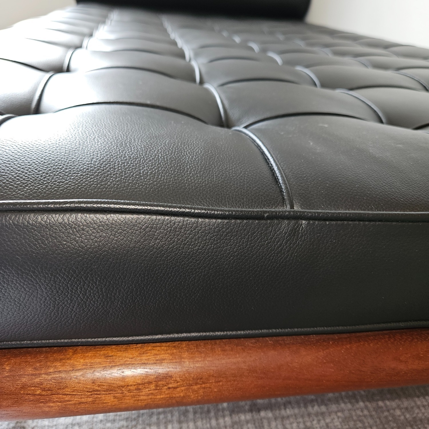 Knoll Barcelona Couch Black Leather Chaise Lounge - image-36