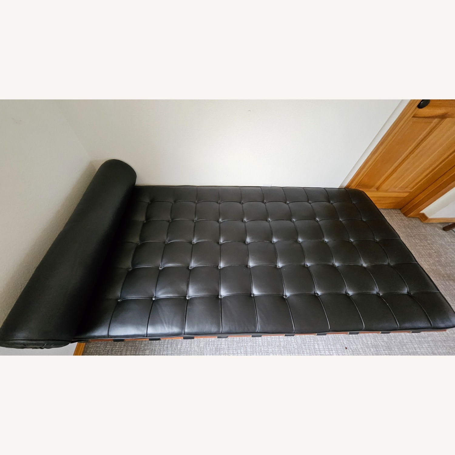 Knoll Barcelona Couch Black Leather Chaise Lounge - image-3