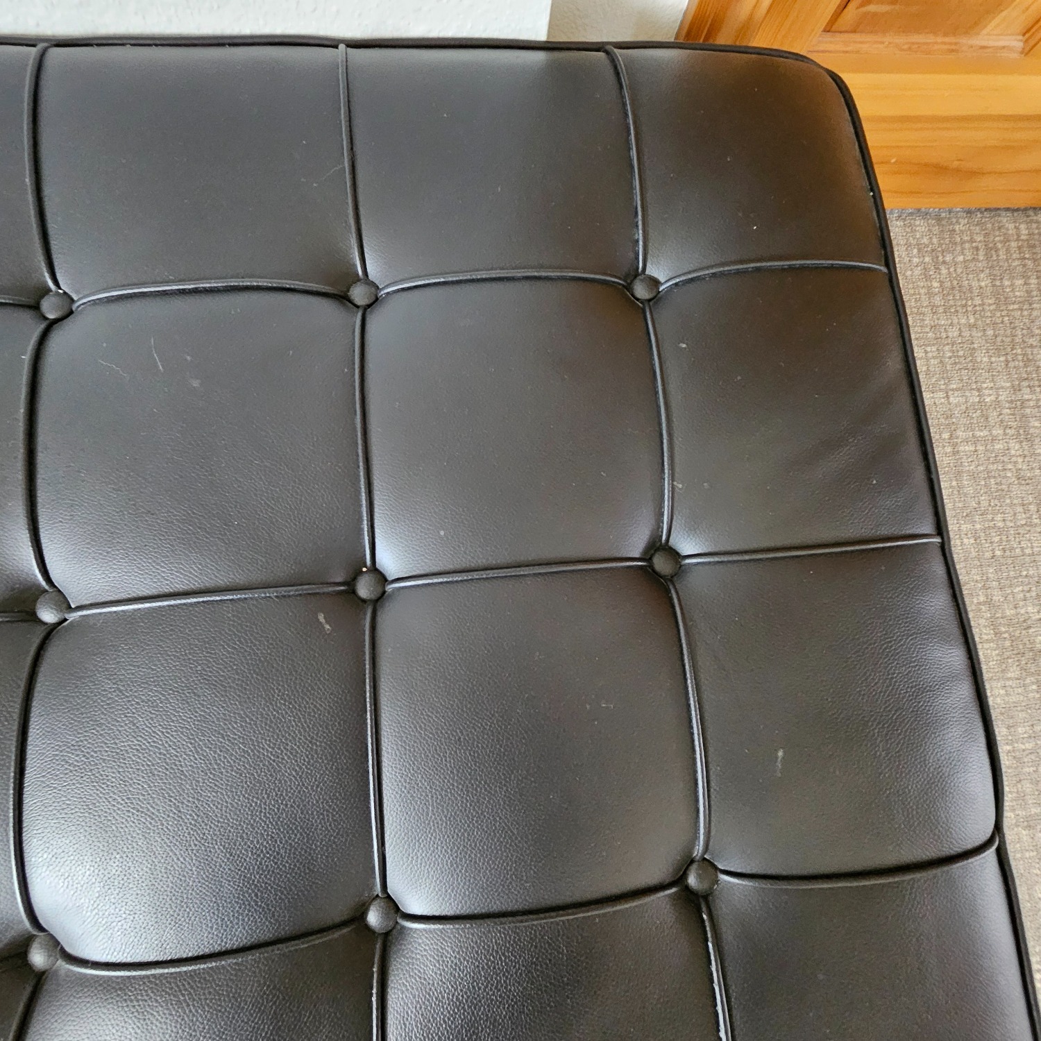 Knoll Barcelona Couch Black Leather Chaise Lounge - image-18