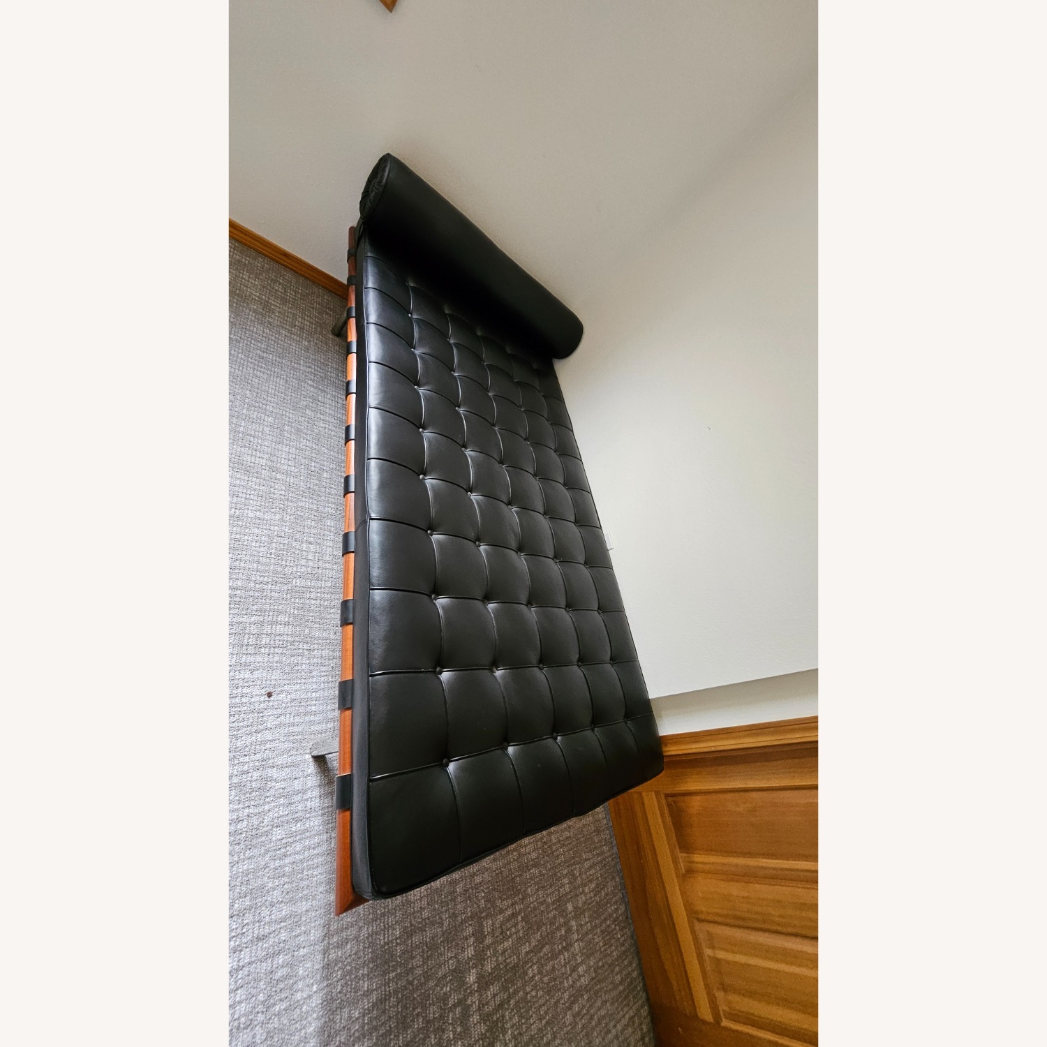 Knoll Barcelona Couch Black Leather Chaise Lounge - image-11