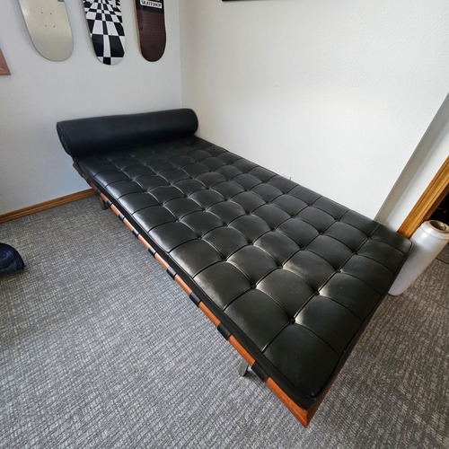 Used Knoll Barcelona Couch Black Leather Chaise Lounge for sale on AptDeco