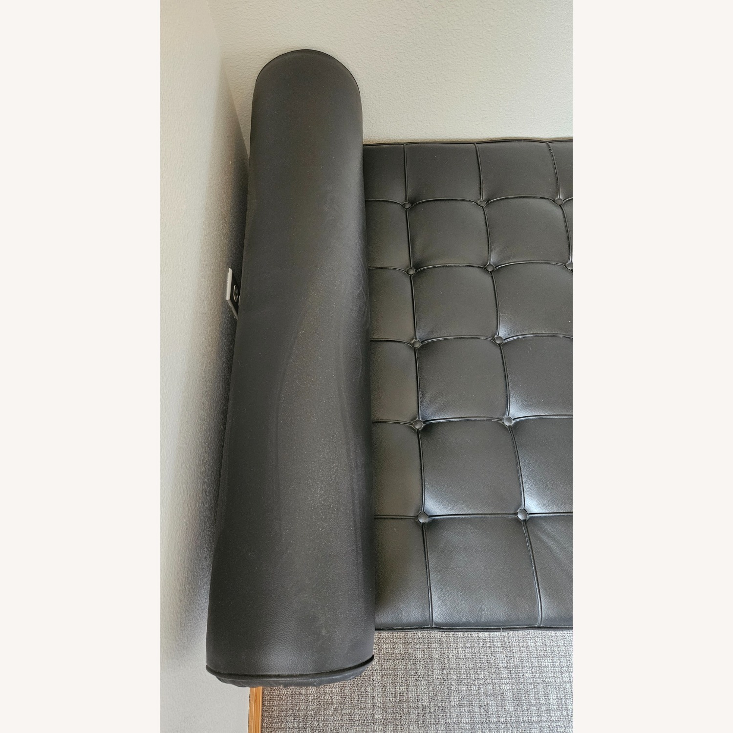 Knoll Barcelona Couch Black Leather Chaise Lounge - image-7