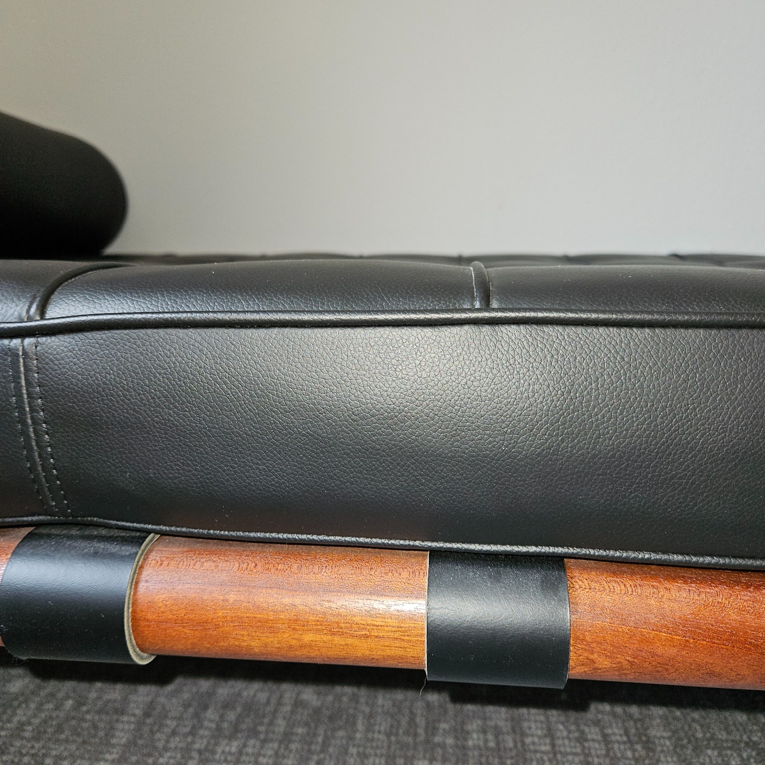 Knoll Barcelona Couch Black Leather Chaise Lounge - image-41