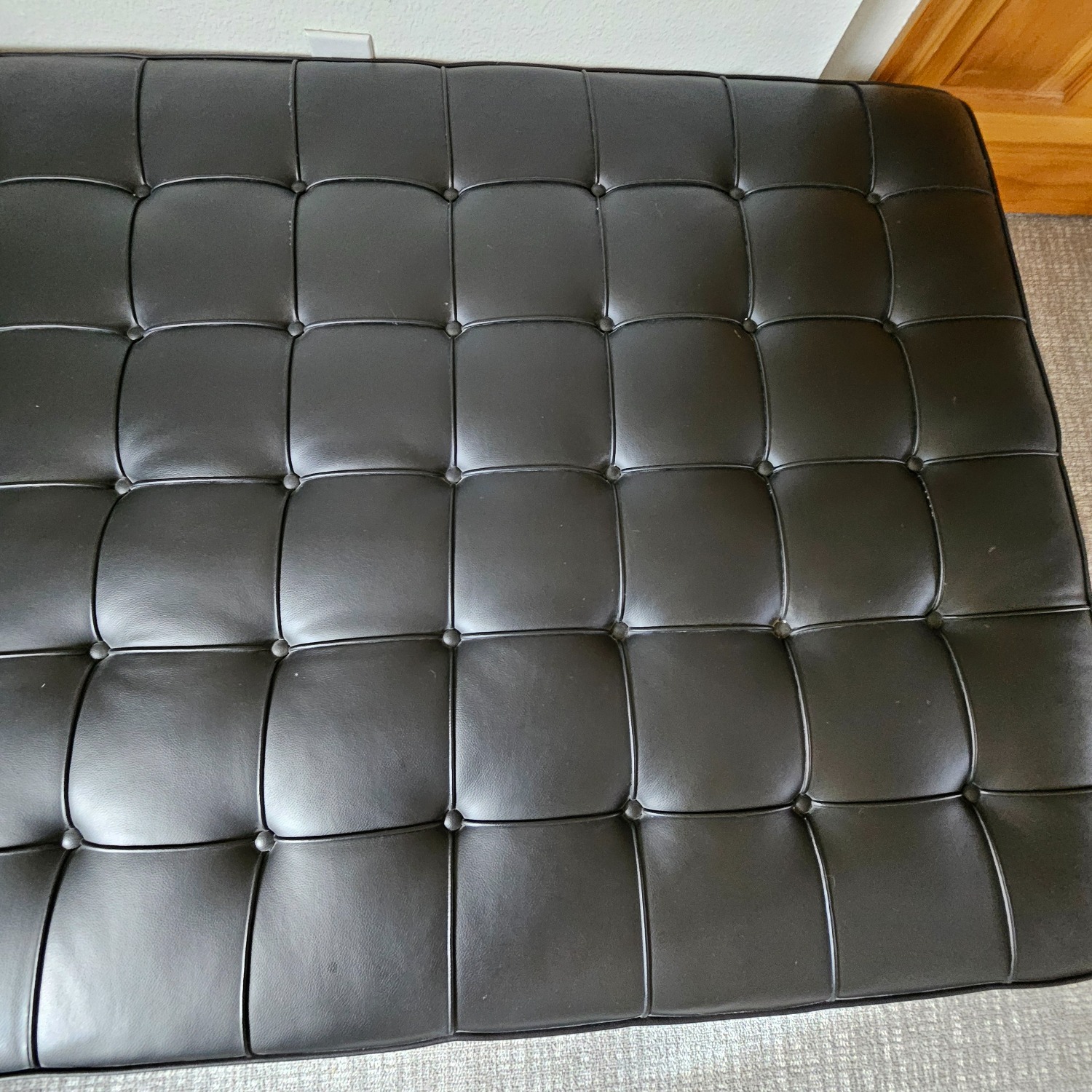 Knoll Barcelona Couch Black Leather Chaise Lounge - image-17