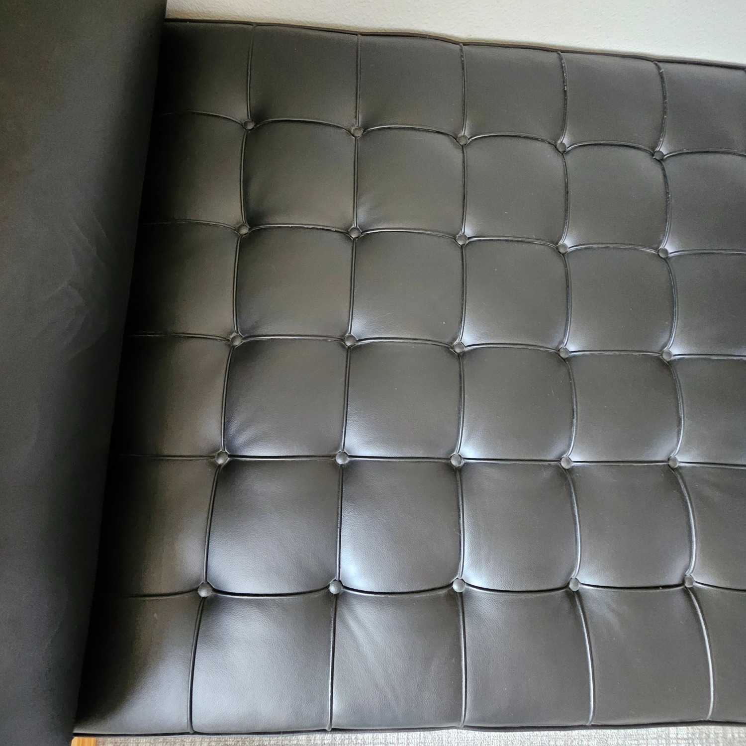 Knoll Barcelona Couch Black Leather Chaise Lounge - image-22