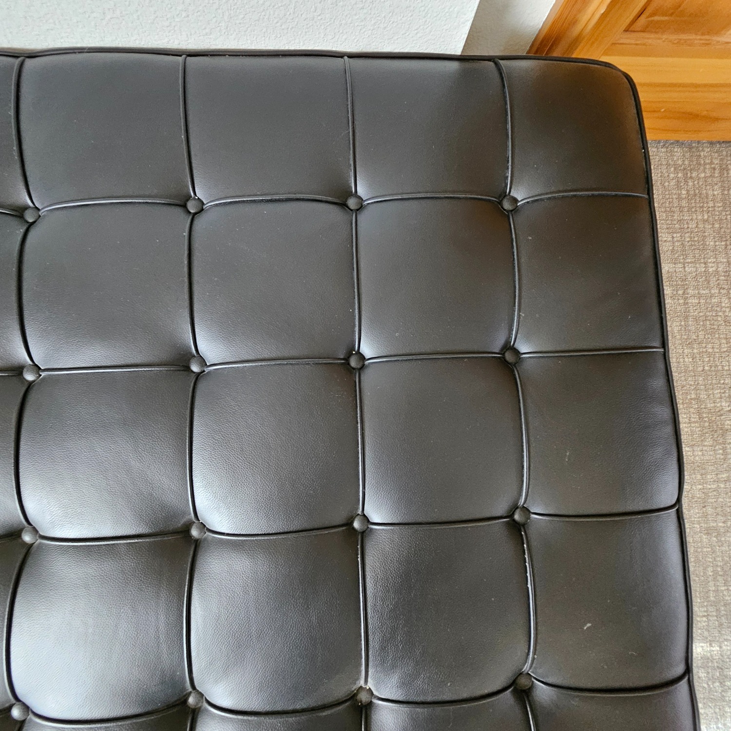 Knoll Barcelona Couch Black Leather Chaise Lounge - image-31