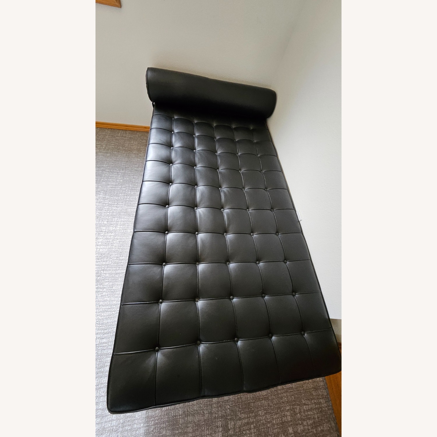 Knoll Barcelona Couch Black Leather Chaise Lounge - image-10