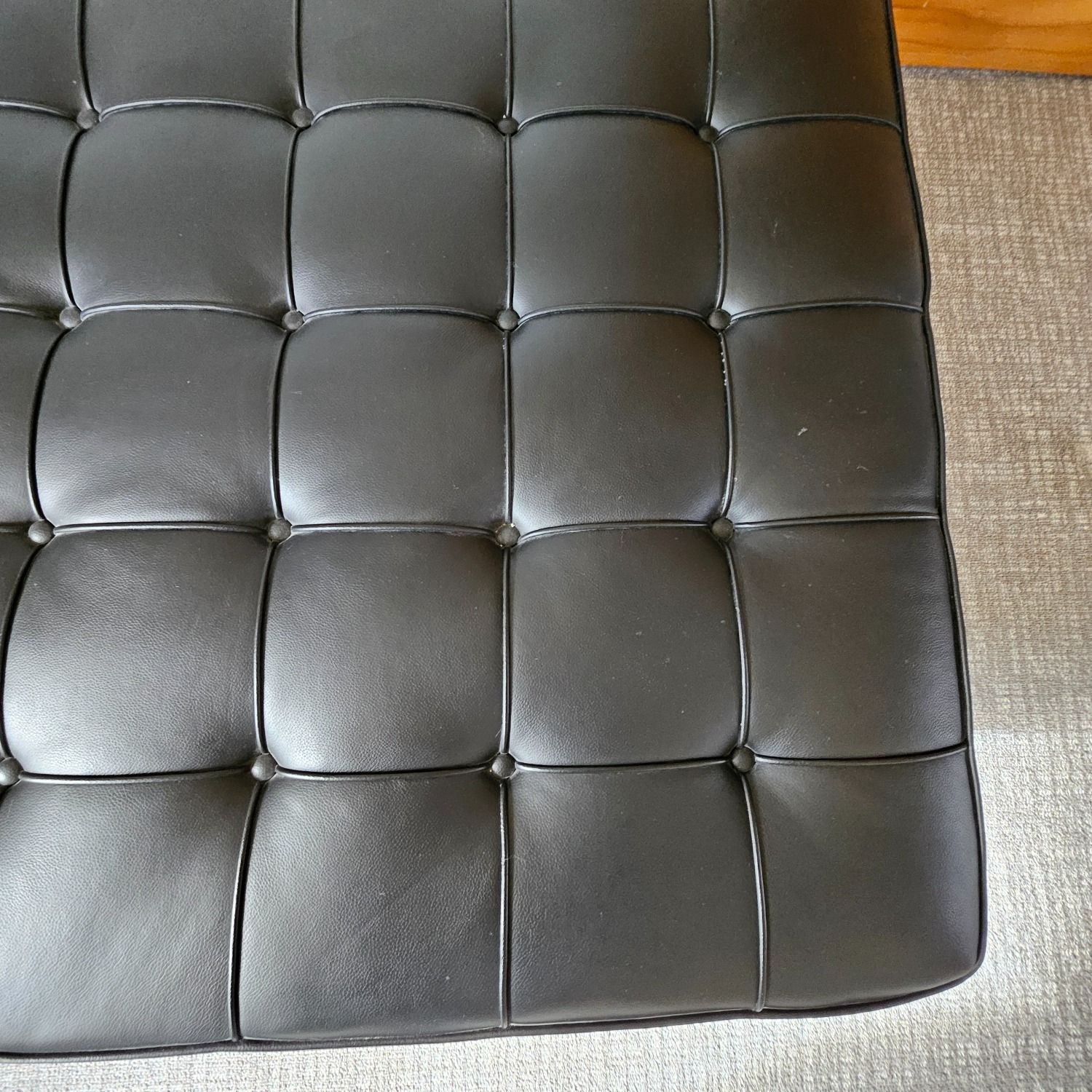 Knoll Barcelona Couch Black Leather Chaise Lounge - image-29