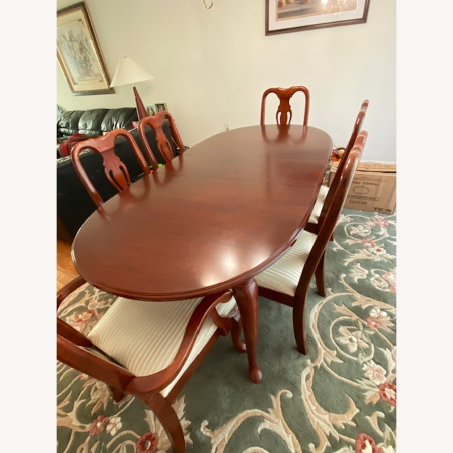 Elegant Cherry Finish Dining Table W 6 Chairs - image-2