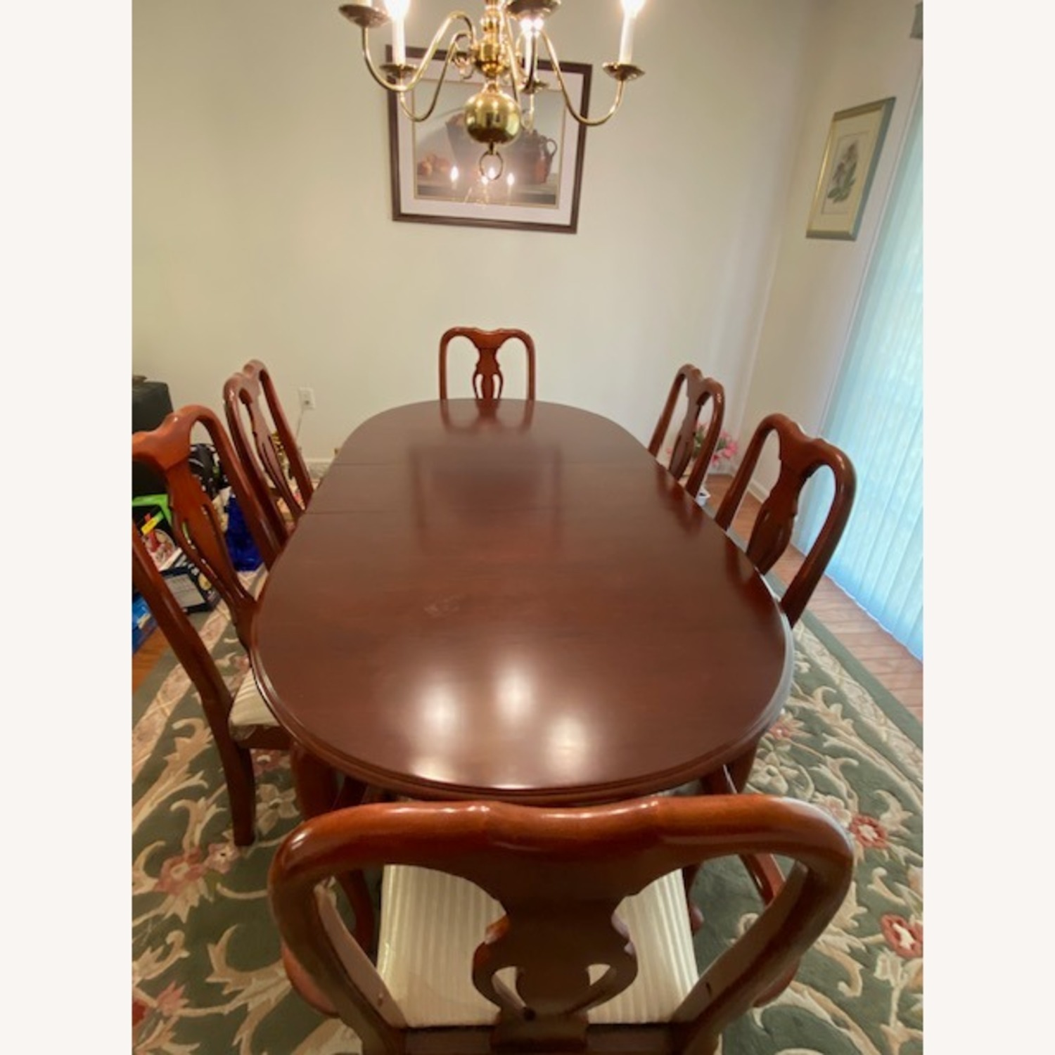 Elegant Cherry Finish Dining Table W 6 Chairs - image-1