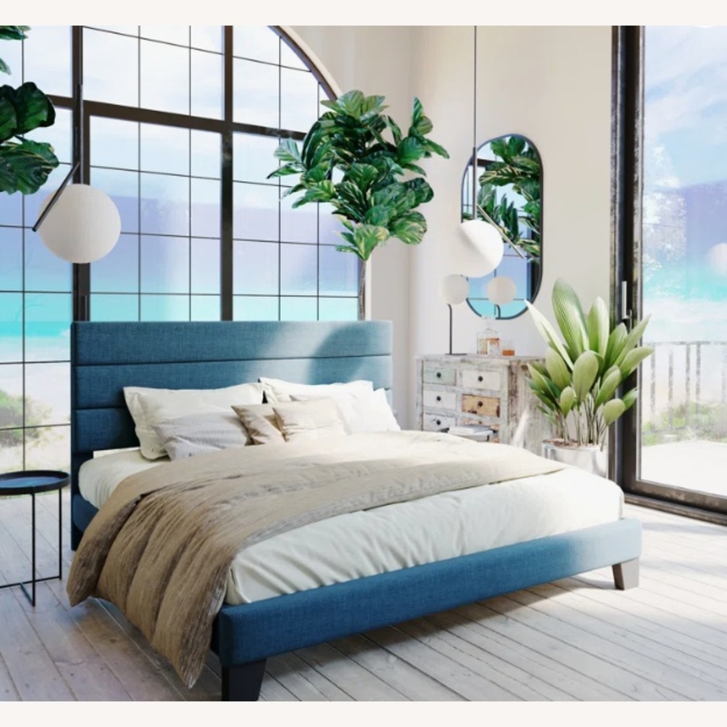 Elison Platform Bed with Fabric Upholstered Headboard and Wooden Slats - image-20