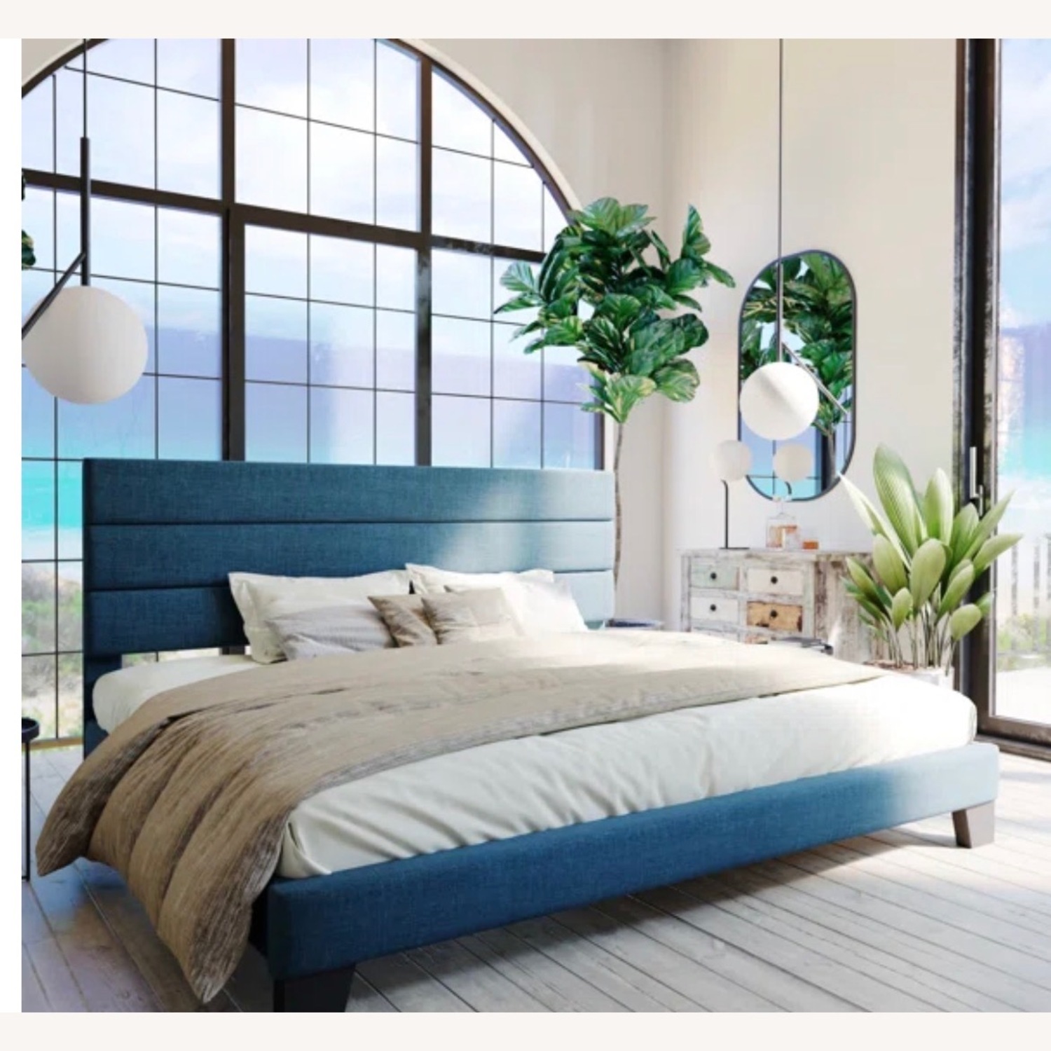 Elison Platform Bed with Fabric Upholstered Headboard and Wooden Slats - image-8