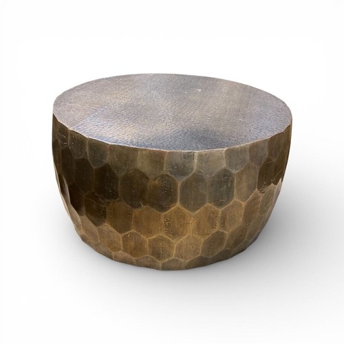 Used Pottery Barn Vince Metal-Clad Round Coffee Table for sale on AptDeco